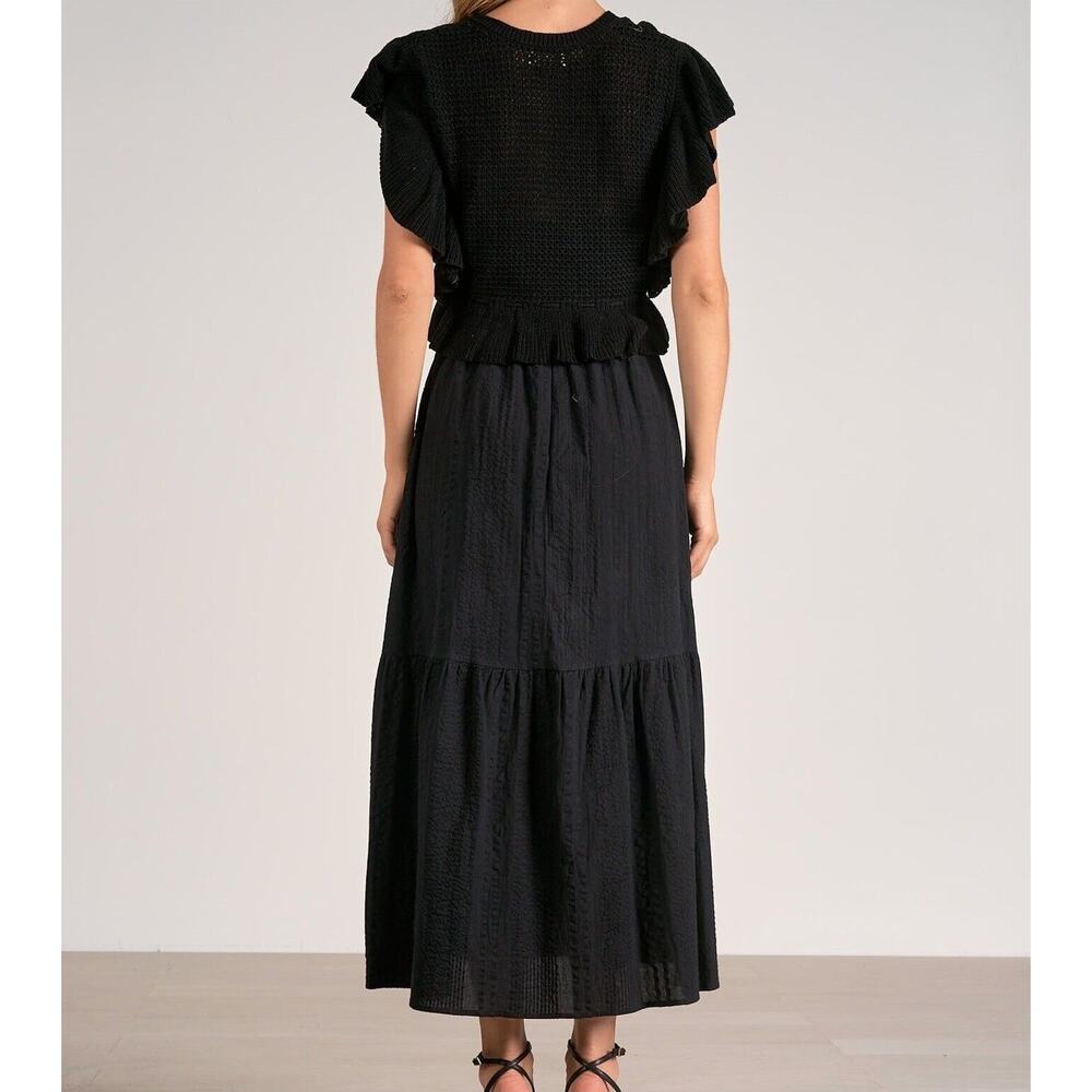 Elan The Aurora Dress Black Midi Dress w/Black over sweater vest Size S - Picture 3 of 16